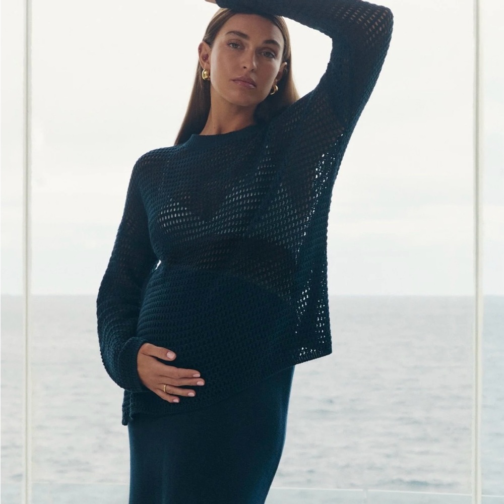 Maternity Navy Mesh Sweater